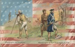 George Washington as Surveyor & at Fort Duquesne, American Flag Postcard