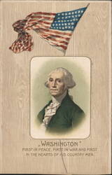 George Washington Portrait with American Flag and Quote Postcard