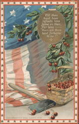 George Washington Cherry Tree Legend, American Flag, Patriotic Poem Postcard