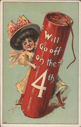 Girl with Giant Firecracker, Will Go Off on the 4th Postcard