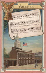 Independence Hall, Philadelphia with 'My Country, 'Tis of Thee' Lyrics Postcard