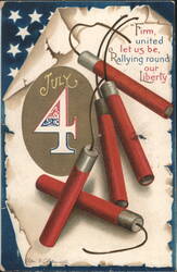 July 4th Firecrackers & Flag with Ellen H. Clapsaddle Art Postcard