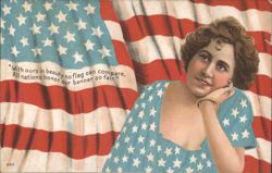 Patriotic Woman in Star Dress with American Flag & Verse Postcard