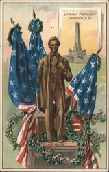 Abraham Lincoln Monument, Springfield, IL with American Flags Postcard