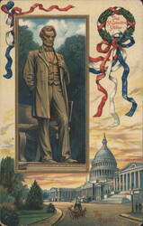 Abraham Lincoln St. Gaudens Statue, US Capitol, Patriotic Ribbons Postcard