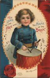 Patriotic Child Drummer, Land of the Free, Home of the Brave Postcard