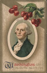 George Washington Portrait with Cherries, Birthday Dates Postcard