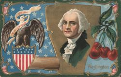 George Washington Portrait with Eagle, Flag Shield, and Cherries Postcard