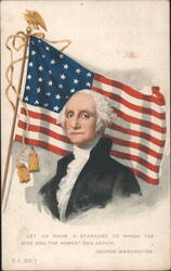 George Washington with American Flag and Eagle, Patriotic Quote Postcard