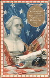 George Washington Bust with American Flag and Patriotic Verse Postcard