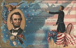 Lincoln Centennial Souvenir with Portrait & Gettysburg Address Quote Postcard