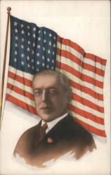 President Woodrow Wilson with American Flag Postcard