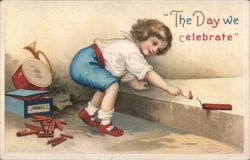 The Day We Celebrate: Boy Lighting Fireworks Postcard
