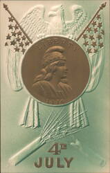 Embossed 4th of July Lady Liberty, Eagle, Flags, and Fasces Postcard