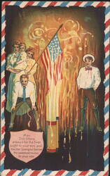 Fourth of July Celebration with Family, American Flag, and Fireworks Postcard