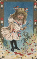 Patriotic Girl with Sparkler Celebrating 4th of July Postcard