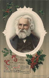 Henry Wadsworth Longfellow Portrait, Christmas Poem & Holly Postcard