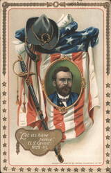 Ulysses S. Grant Portrait with American Flag and Military Accoutrements Postcard