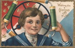 Boy with Fireworks: Wishing You a Glorious 4th of July Postcard
