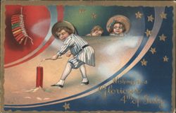 Child Lighting Firework Postcard