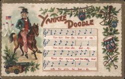 Yankee Doodle Man on Horse with Flags, Music & Lyrics Postcard