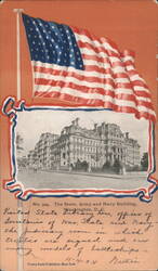 State, Army and Navy Building, US Treasury, Washington, DC with American Flag Postcard