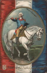 George Washington on Horseback, Patriotic Flag Background Postcard