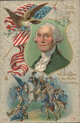 George Washington, American Flag, Eagle, Battle of Princeton Postcard
