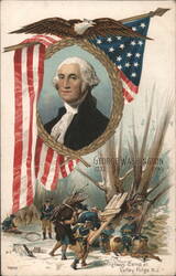 George Washington at Valley Forge, American Flag, Revolutionary War Soldiers Postcard