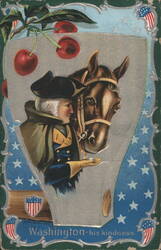 George Washington Feeding Horse, Cherries, Washington's Birthday Series Postcard