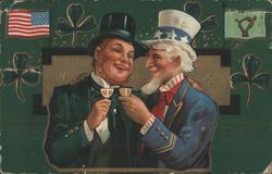 Uncle Sam & Irish Man Toasting, St. Patrick's Day, Irish-American Friendship Postcard