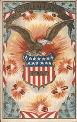 Bald Eagle with 4th of July Shield and Fireworks, 'Let the Eagle Scream' Postcard