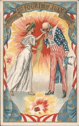 Patriotic Fourth of July Celebration with Uncle Sam & Columbia Postcard