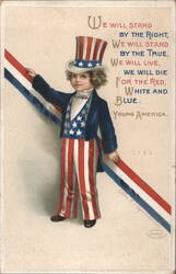 Young Boy Dressed as Uncle Sam with Patriotic Poem Postcard