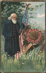 Memorial Day Veteran with Cannon, Flag, and Roses Honoring Blue and Gray Postcard