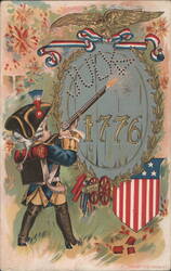 Revolutionary War Soldier Firing Musket, 1776, 4th of July Postcard