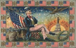 Uncle Sam Smoking Cigar, 4th of July 1776 Celebration, Statue of Liberty Postcard