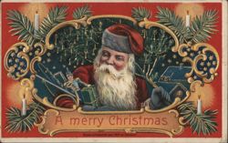 Santa Claus with Toy Soldier, Gift, and Christmas Tree Postcard