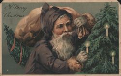 Merry Christmas Santa Claus with Candles and Sack Postcard