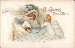 A Merry Christmas Santa Claus & Children in Bed Postcard