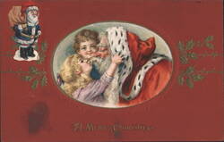 Santa Claus Embracing Two Children, A Merry Christmas Greeting Postcard