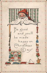 Santa Claus 'Be Good' Christmas Greeting, 1914 Red Cross Stamp Postcard