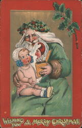 Santa Claus with Baby and Jack-in-the-Box, Christmas Holly Postcard