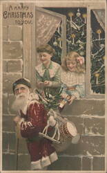 Santa Claus with Children and Christmas Tree, A Happy Christmas to You Postcard