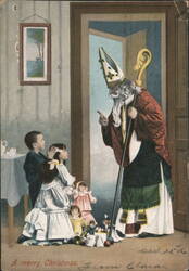 St. Nicholas with Children and Toys at Christmas Postcard