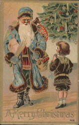 Santa Claus and Child with Christmas Tree Postcard