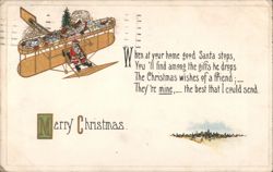 Santa Claus Flying Biplane Delivering Christmas Gifts Postcard