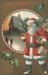 A Merry Christmas Santa Claus with Christmas Tree and Gifts Postcard