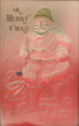 Embossed Santa Claus with "A Merry X'Mas" Greeting Postcard