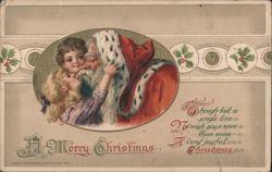 Santa Claus Embracing Children, Merry Christmas Greeting Postcard